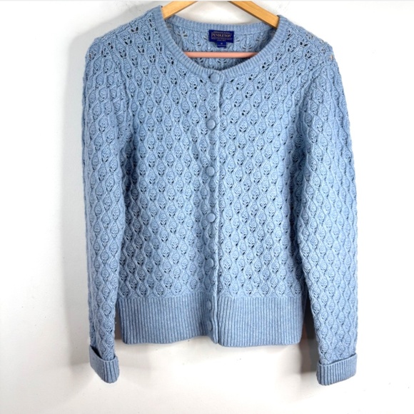 Pendleton Sweaters - Pendleton Light Blue Knit Cardigan Sweater